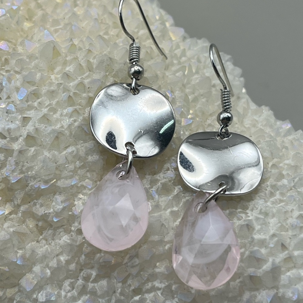 Elegant Silver and Faceted Pink Teardrop Earrings - Luxe Handcrafted Statement